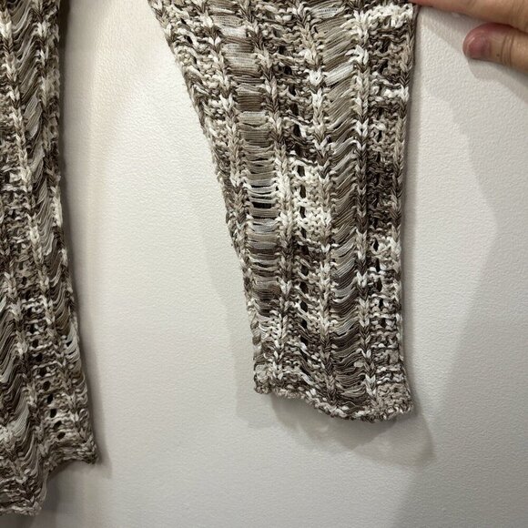 Katie Todd Women Tan Open Front Open Fish Net Weave Lightweight Sweater L - Picture 4 of 9